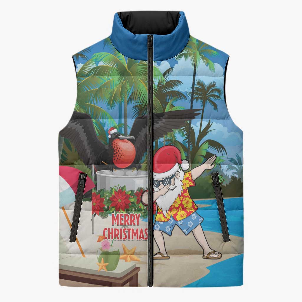 Antigua And Barbuda Christmas Sleeveless Puffer Jacket Magnificent Frigatebird Dabbing Santa - Wonder Print Shop