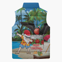 Antigua And Barbuda Christmas Sleeveless Puffer Jacket Magnificent Frigatebird Dabbing Santa - Wonder Print Shop
