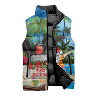 Antigua And Barbuda Christmas Sleeveless Puffer Jacket Magnificent Frigatebird Dabbing Santa - Wonder Print Shop