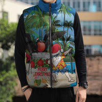 Antigua And Barbuda Christmas Sleeveless Puffer Jacket Magnificent Frigatebird Dabbing Santa - Wonder Print Shop