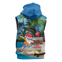 Antigua And Barbuda Christmas Sleeveless Zip Hoodie Magnificent Frigatebird Dabbing Santa - Wonder Print Shop