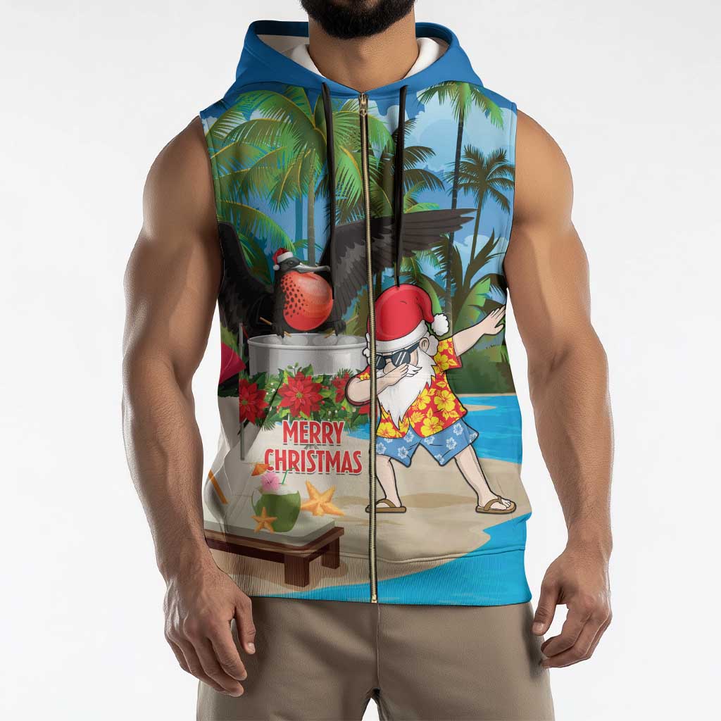 Antigua And Barbuda Christmas Sleeveless Zip Hoodie Magnificent Frigatebird Dabbing Santa - Wonder Print Shop