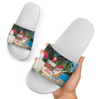 Antigua And Barbuda Christmas Slide Sandals Magnificent Frigatebird Dabbing Santa - Wonder Print Shop