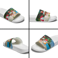 Antigua And Barbuda Christmas Slide Sandals Magnificent Frigatebird Dabbing Santa - Wonder Print Shop