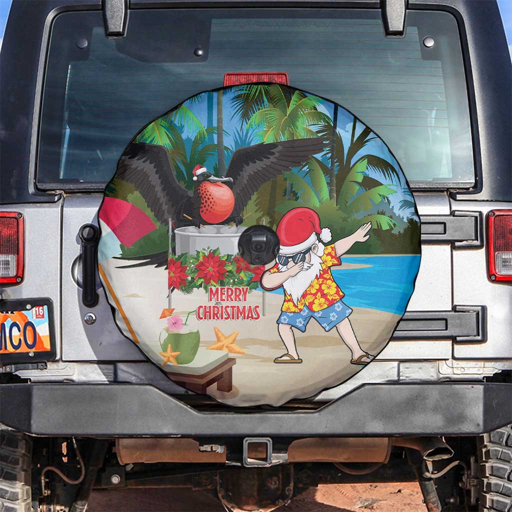 Antigua And Barbuda Christmas Spare Tire Cover Magnificent Frigatebird Dabbing Santa - Wonder Print Shop