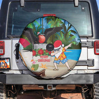 Antigua And Barbuda Christmas Spare Tire Cover Magnificent Frigatebird Dabbing Santa - Wonder Print Shop