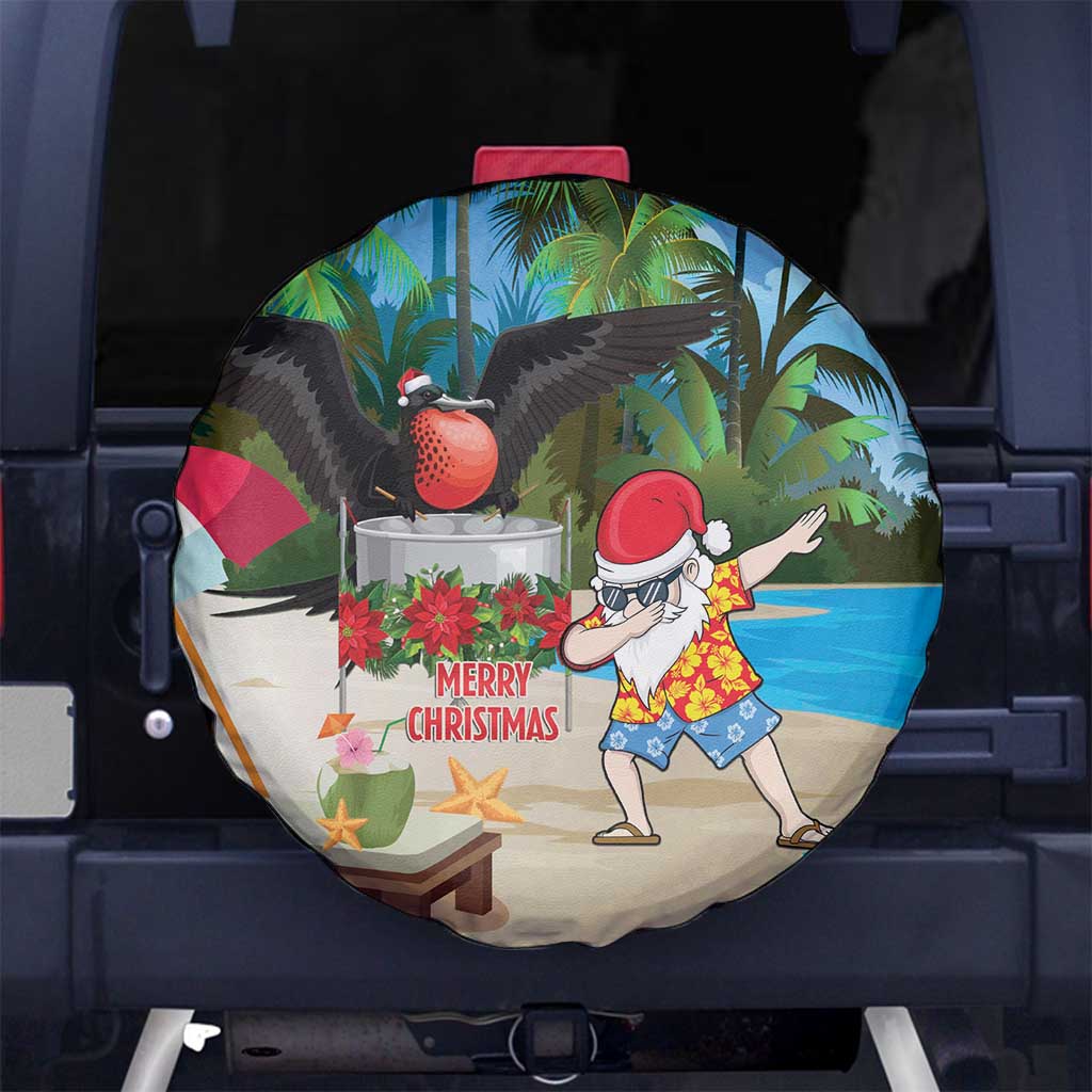 Antigua And Barbuda Christmas Spare Tire Cover Magnificent Frigatebird Dabbing Santa - Wonder Print Shop