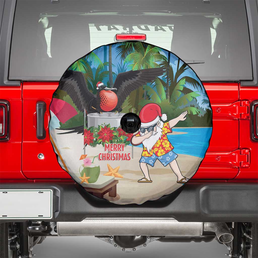 Antigua And Barbuda Christmas Spare Tire Cover Magnificent Frigatebird Dabbing Santa - Wonder Print Shop