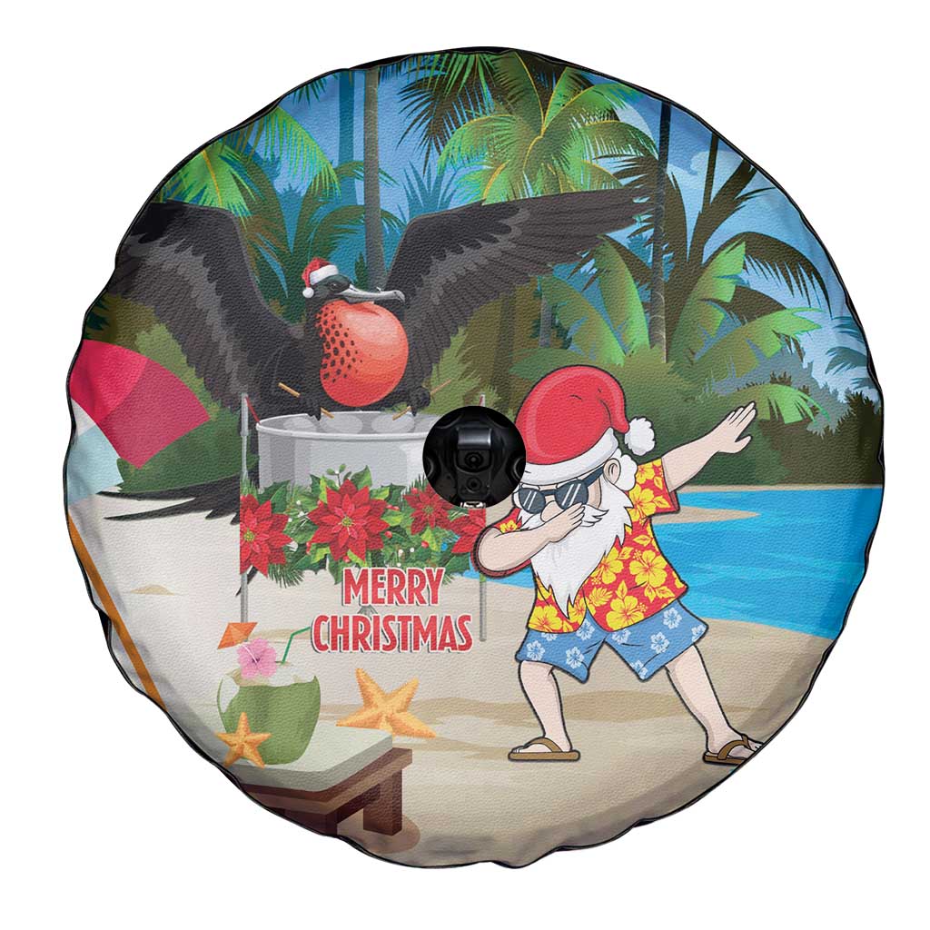 Antigua And Barbuda Christmas Spare Tire Cover Magnificent Frigatebird Dabbing Santa - Wonder Print Shop
