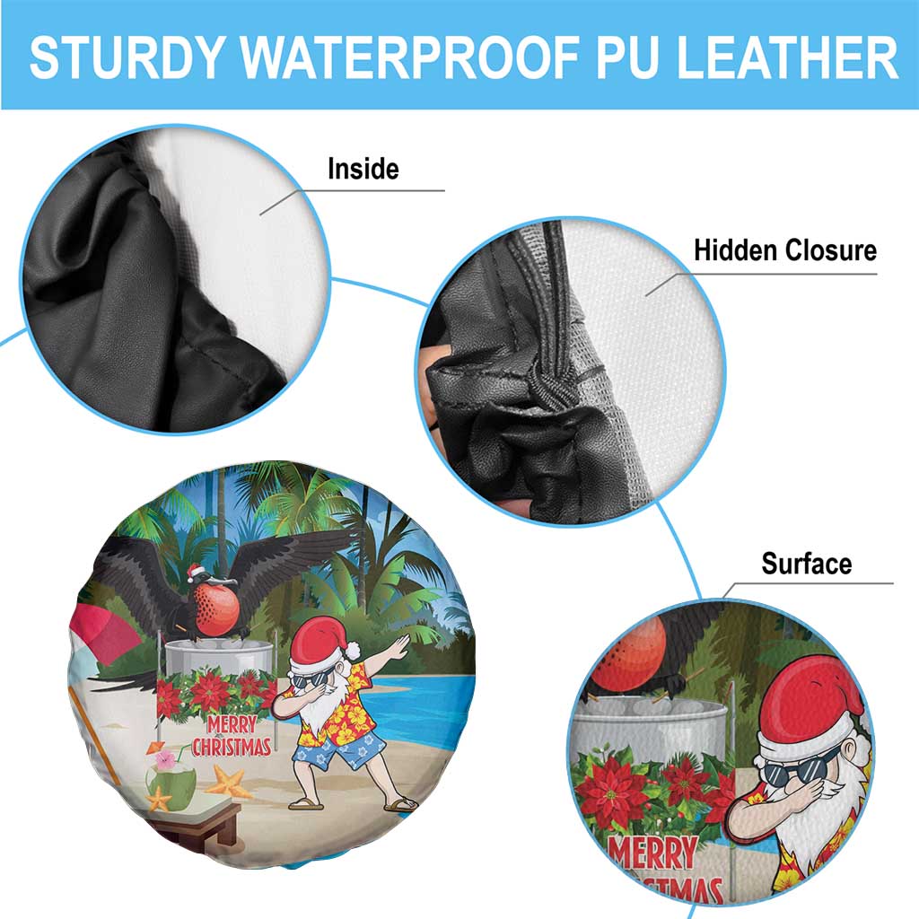 Antigua And Barbuda Christmas Spare Tire Cover Magnificent Frigatebird Dabbing Santa - Wonder Print Shop