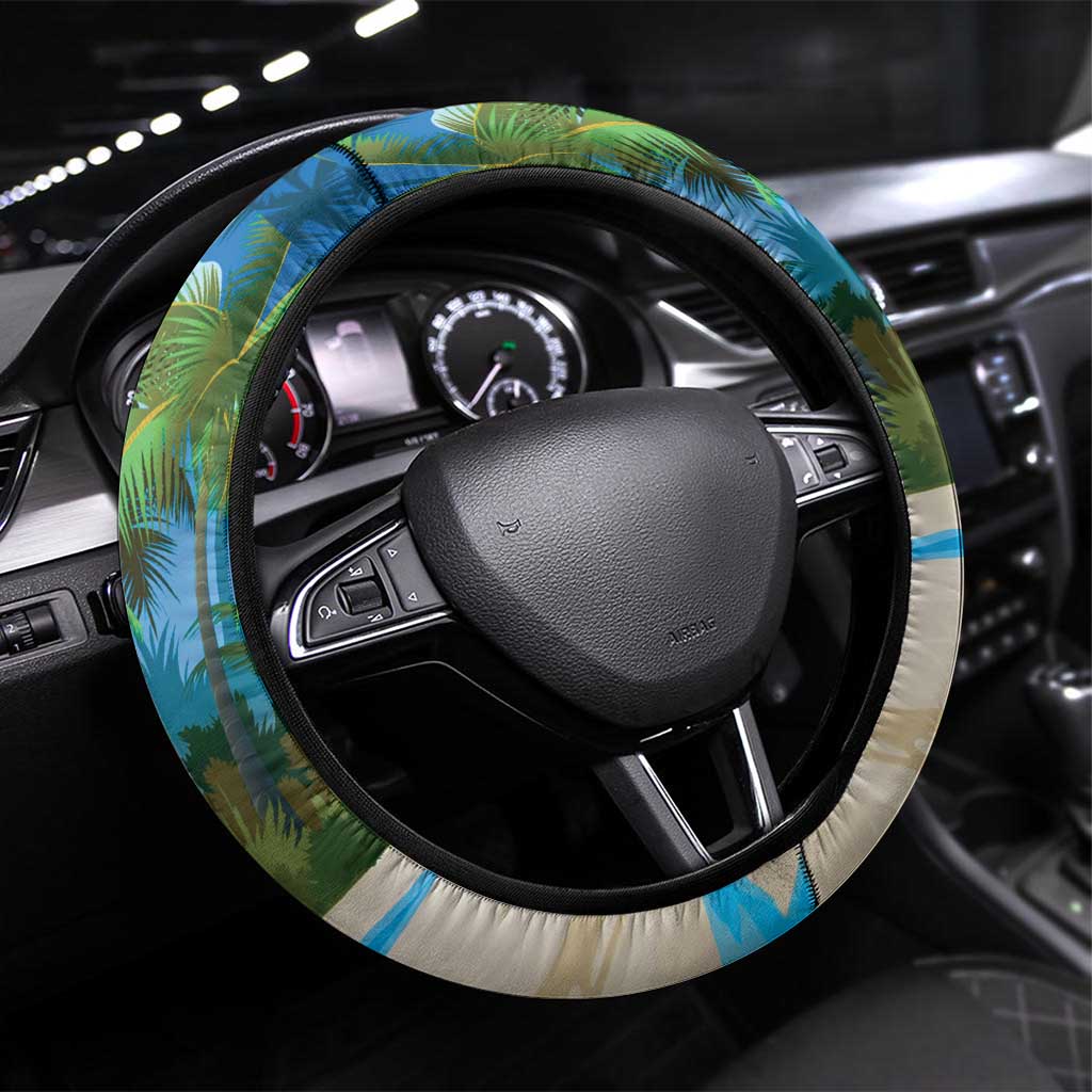 Antigua And Barbuda Christmas Steering Wheel Cover Magnificent Frigatebird Dabbing Santa - Wonder Print Shop