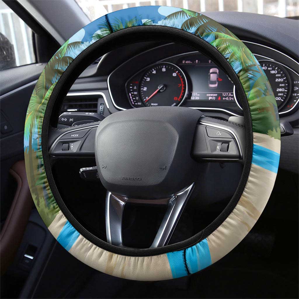 Antigua And Barbuda Christmas Steering Wheel Cover Magnificent Frigatebird Dabbing Santa - Wonder Print Shop