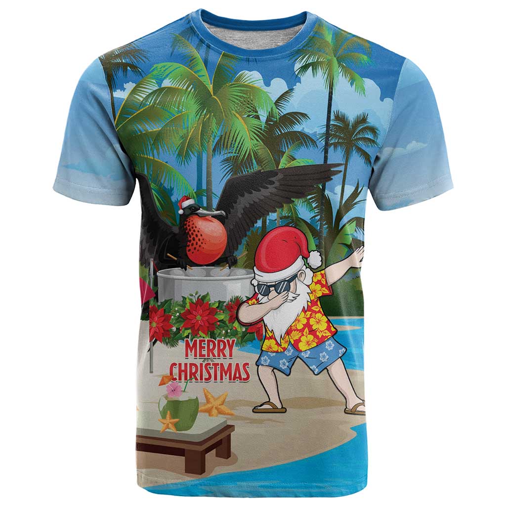 Antigua And Barbuda Christmas T Shirt Magnificent Frigatebird Dabbing Santa - Wonder Print Shop