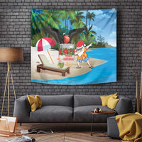 Antigua And Barbuda Christmas Tapestry Magnificent Frigatebird Dabbing Santa - Wonder Print Shop