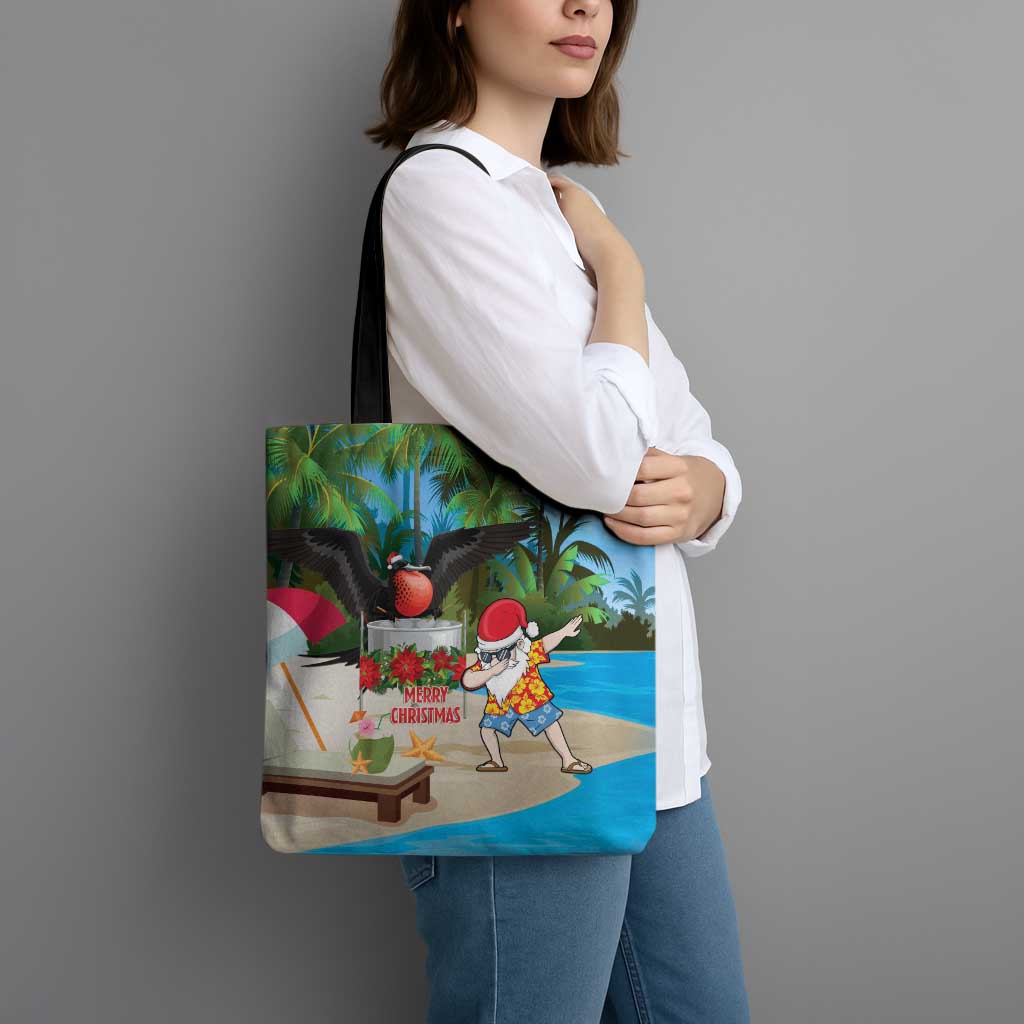 Antigua And Barbuda Christmas Tote Bag Magnificent Frigatebird Dabbing Santa - Wonder Print Shop