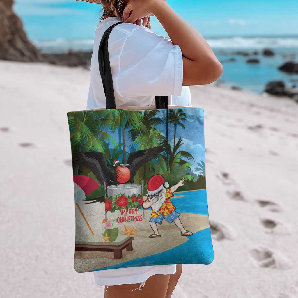 Antigua And Barbuda Christmas Tote Bag Magnificent Frigatebird Dabbing Santa - Wonder Print Shop