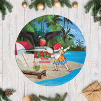 Antigua And Barbuda Christmas Tree Skirt Magnificent Frigatebird Dabbing Santa - Wonder Print Shop