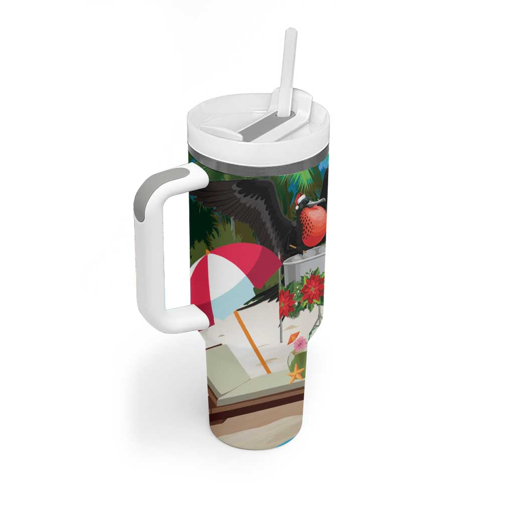 Antigua And Barbuda Christmas Tumbler With Handle Magnificent Frigatebird Dabbing Santa - Wonder Print Shop