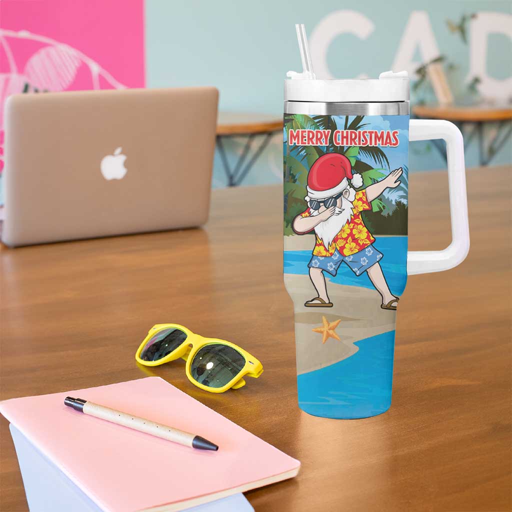 Antigua And Barbuda Christmas Tumbler With Handle Magnificent Frigatebird Dabbing Santa - Wonder Print Shop