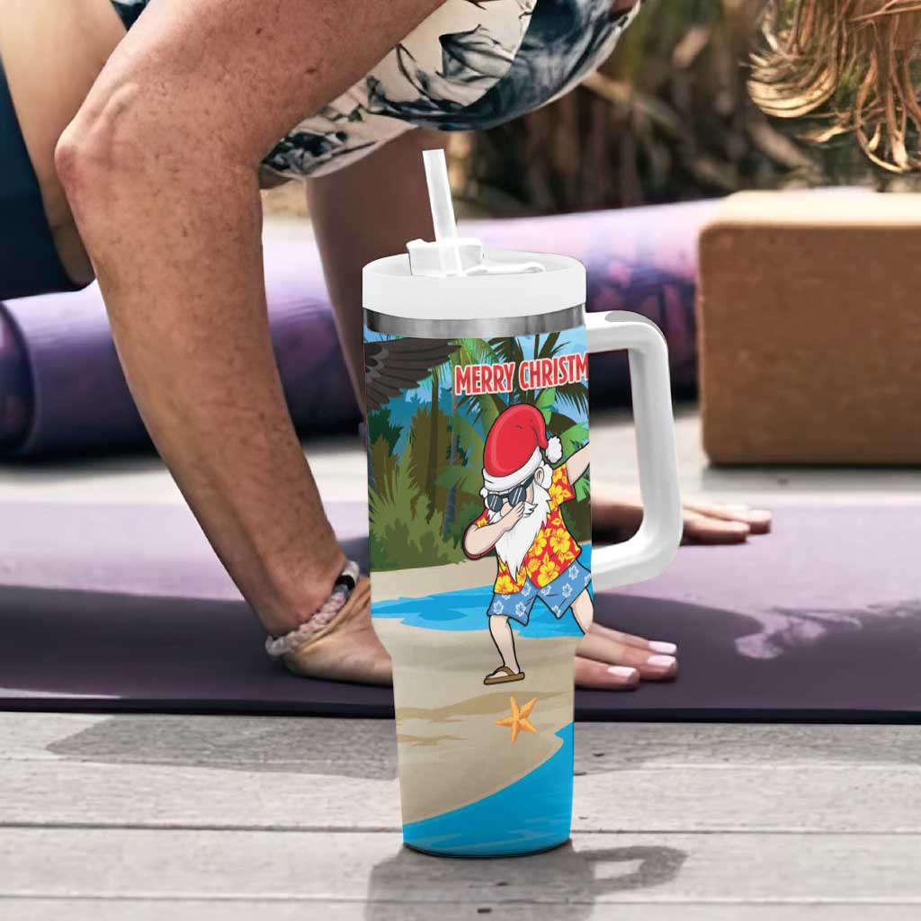 Antigua And Barbuda Christmas Tumbler With Handle Magnificent Frigatebird Dabbing Santa - Wonder Print Shop