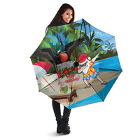 Antigua And Barbuda Christmas Umbrella Magnificent Frigatebird Dabbing Santa - Wonder Print Shop