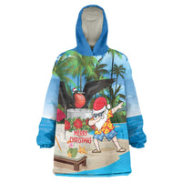 Antigua And Barbuda Christmas Wearable Blanket Hoodie Magnificent Frigatebird Dabbing Santa - Wonder Print Shop