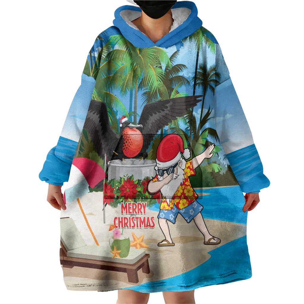 Antigua And Barbuda Christmas Wearable Blanket Hoodie Magnificent Frigatebird Dabbing Santa - Wonder Print Shop
