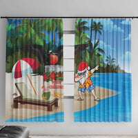 Antigua And Barbuda Christmas Window Curtain Magnificent Frigatebird Dabbing Santa - Wonder Print Shop