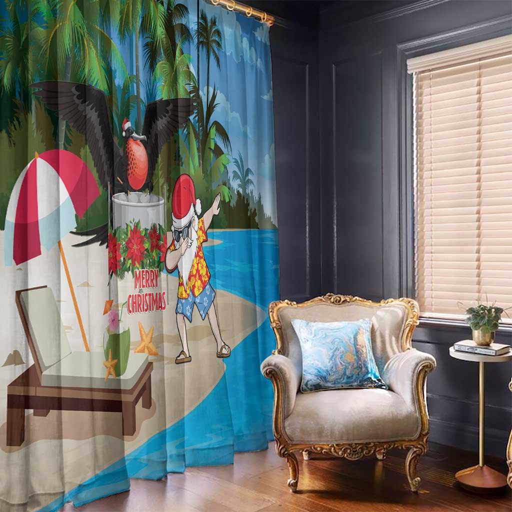 Antigua And Barbuda Christmas Window Curtain Magnificent Frigatebird Dabbing Santa - Wonder Print Shop