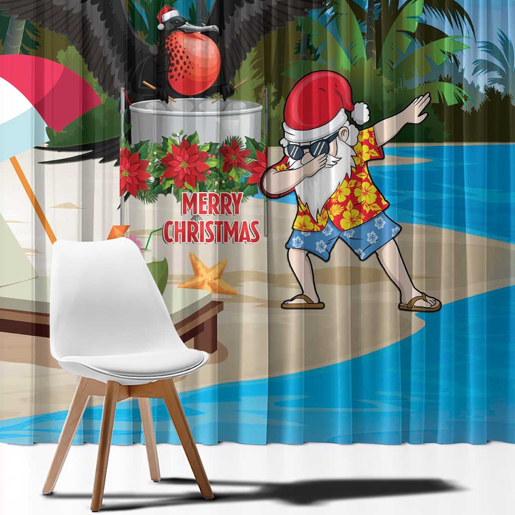 Antigua And Barbuda Christmas Window Curtain Magnificent Frigatebird Dabbing Santa - Wonder Print Shop