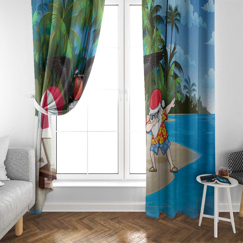 Antigua And Barbuda Christmas Window Curtain Magnificent Frigatebird Dabbing Santa - Wonder Print Shop