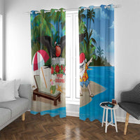 Antigua And Barbuda Christmas Window Curtain Magnificent Frigatebird Dabbing Santa - Wonder Print Shop