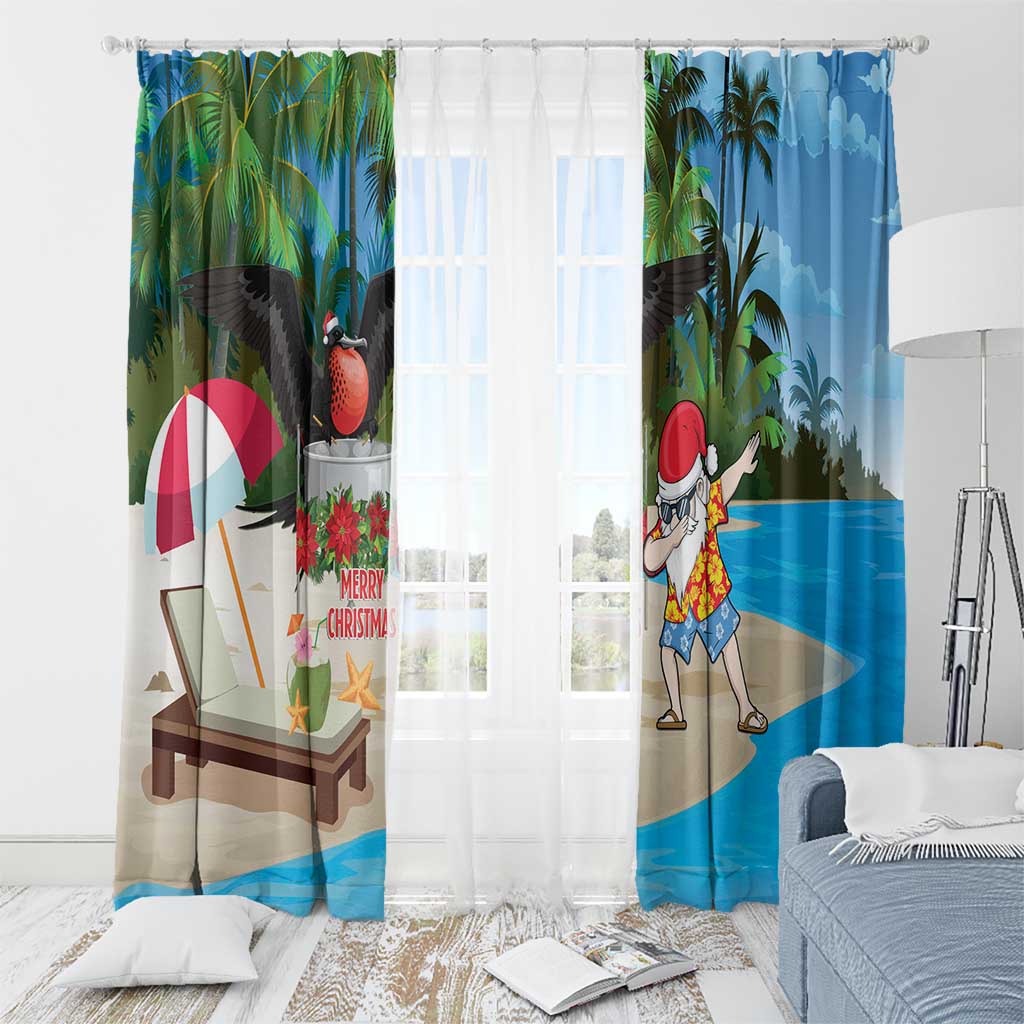 Antigua And Barbuda Christmas Window Curtain Magnificent Frigatebird Dabbing Santa - Wonder Print Shop