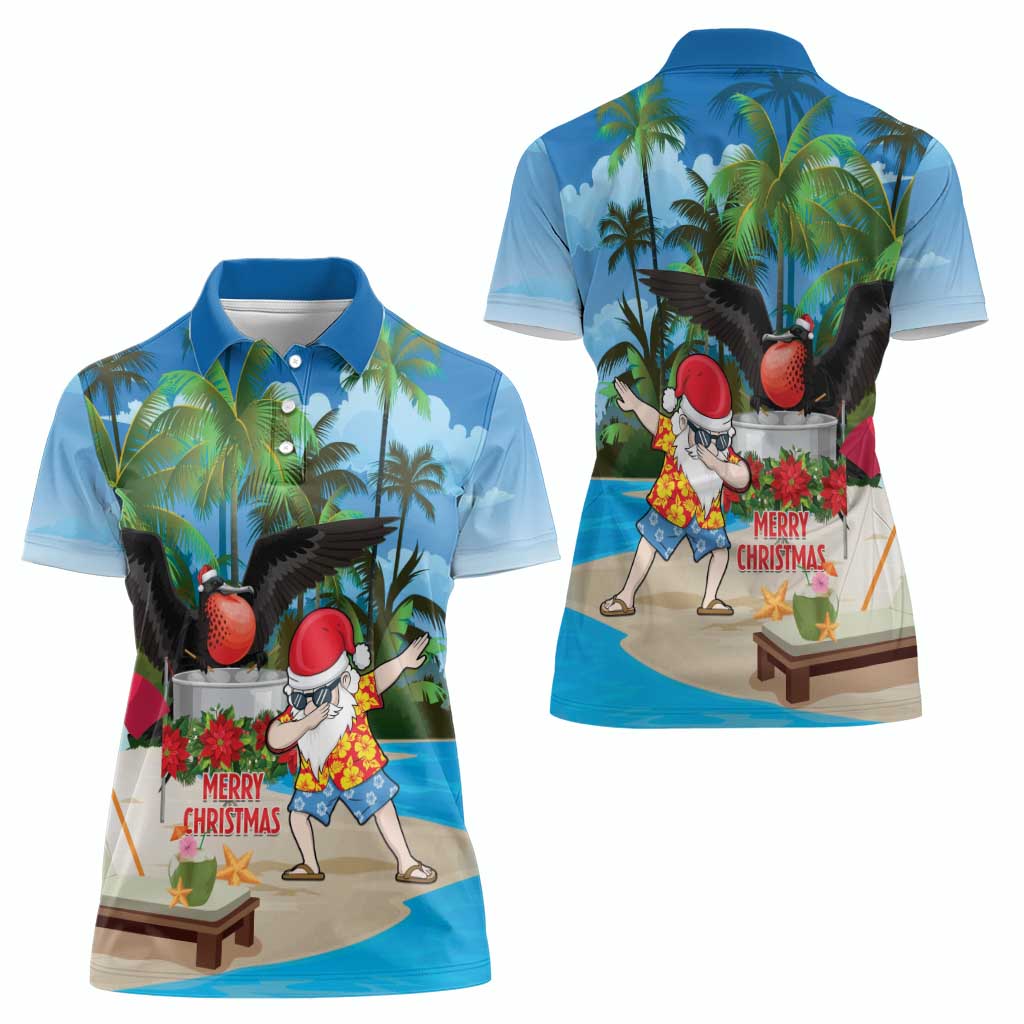 Antigua And Barbuda Christmas Women Polo Shirt Magnificent Frigatebird Dabbing Santa - Wonder Print Shop