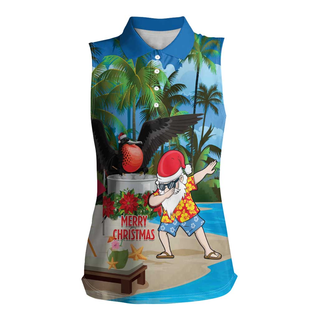 Antigua And Barbuda Christmas Women Sleeveless Polo Shirt Magnificent Frigatebird Dabbing Santa - Wonder Print Shop