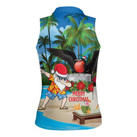 Antigua And Barbuda Christmas Women Sleeveless Polo Shirt Magnificent Frigatebird Dabbing Santa - Wonder Print Shop