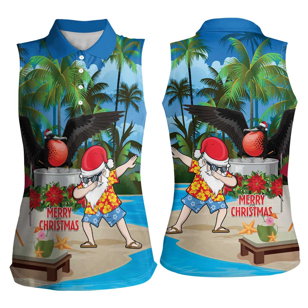 Antigua And Barbuda Christmas Women Sleeveless Polo Shirt Magnificent Frigatebird Dabbing Santa - Wonder Print Shop