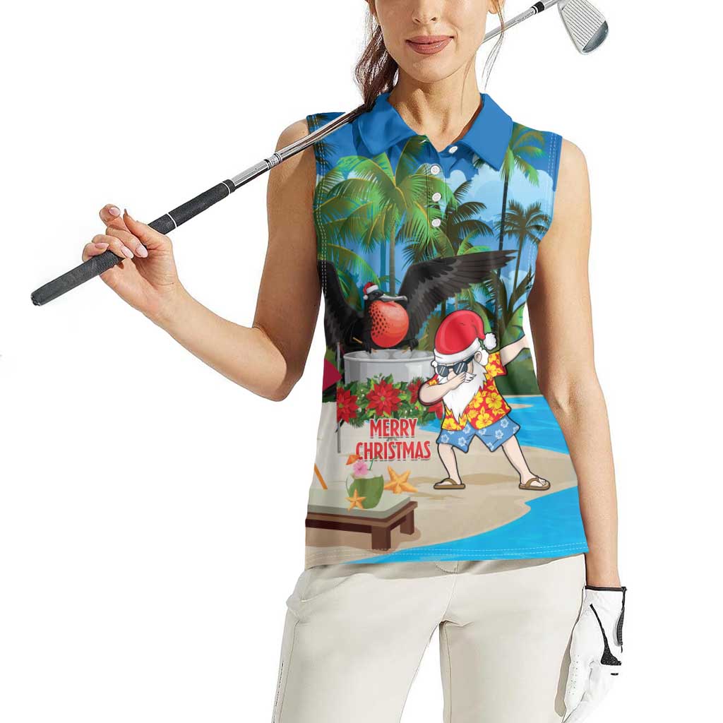 Antigua And Barbuda Christmas Women Sleeveless Polo Shirt Magnificent Frigatebird Dabbing Santa - Wonder Print Shop