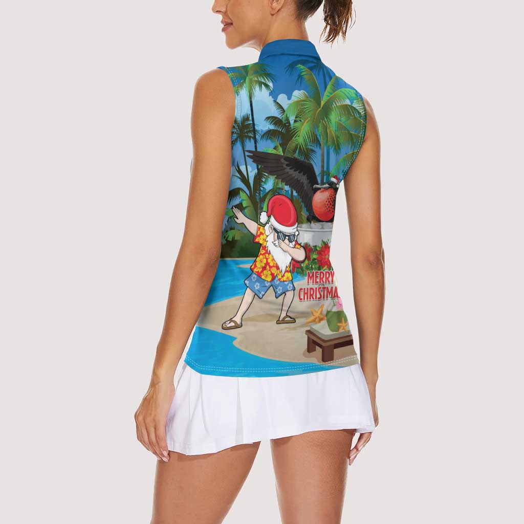 Antigua And Barbuda Christmas Women Sleeveless Polo Shirt Magnificent Frigatebird Dabbing Santa - Wonder Print Shop