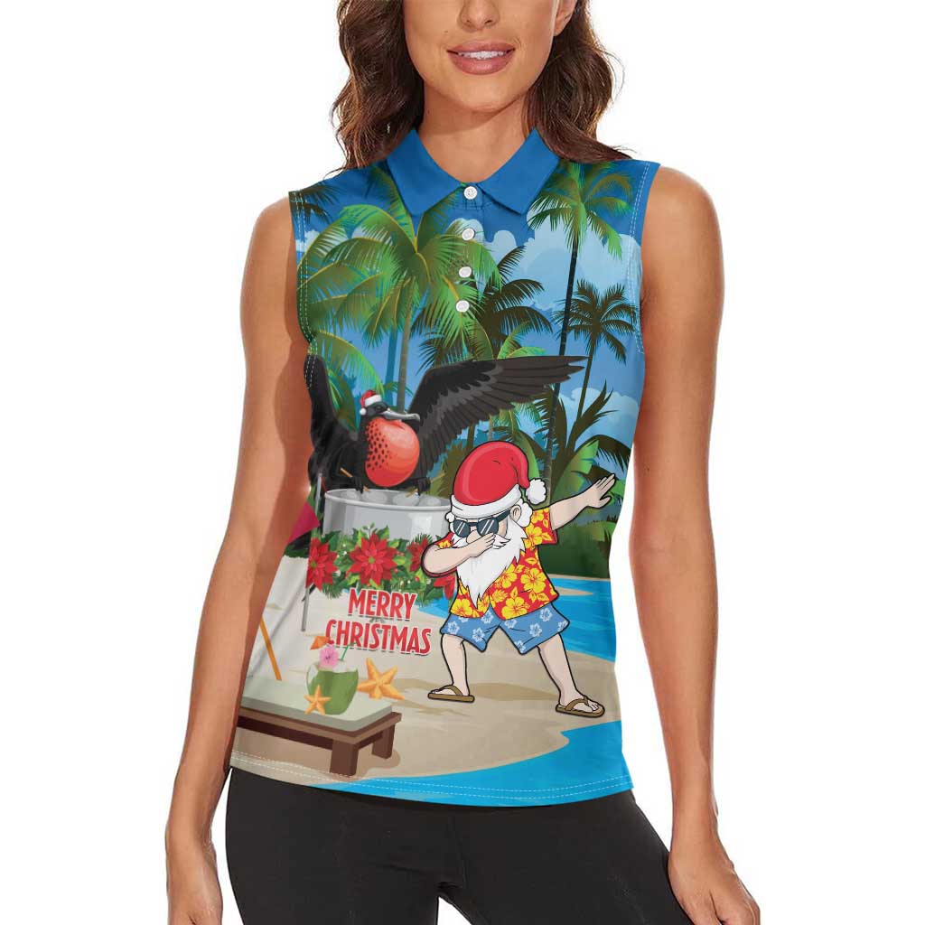 Antigua And Barbuda Christmas Women Sleeveless Polo Shirt Magnificent Frigatebird Dabbing Santa - Wonder Print Shop