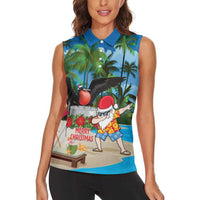 Antigua And Barbuda Christmas Women Sleeveless Polo Shirt Magnificent Frigatebird Dabbing Santa - Wonder Print Shop