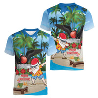Antigua And Barbuda Christmas Women V-Neck T-Shirt Magnificent Frigatebird Dabbing Santa - Wonder Print Shop