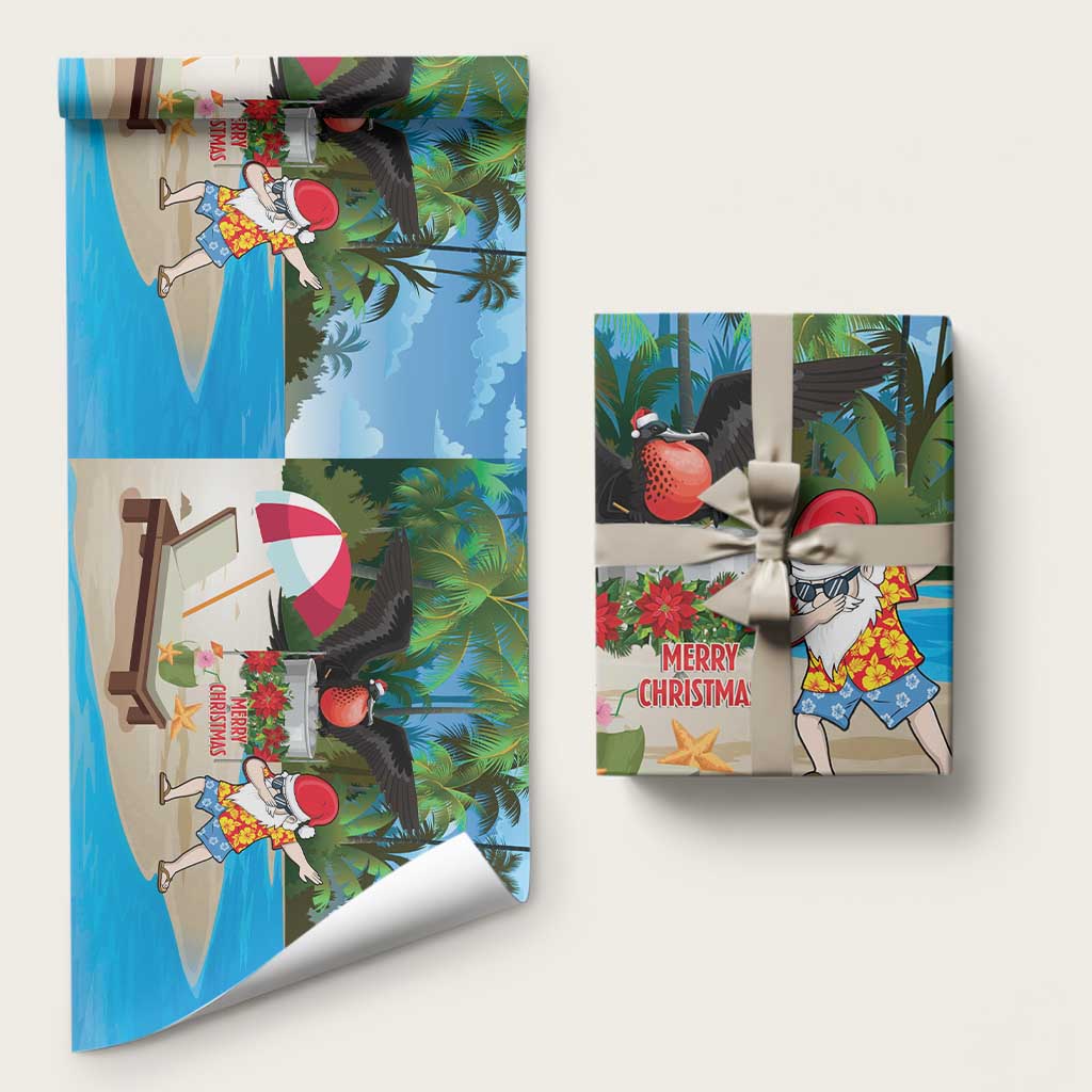 Antigua And Barbuda Christmas Wrapping Paper Magnificent Frigatebird Dabbing Santa - Wonder Print Shop