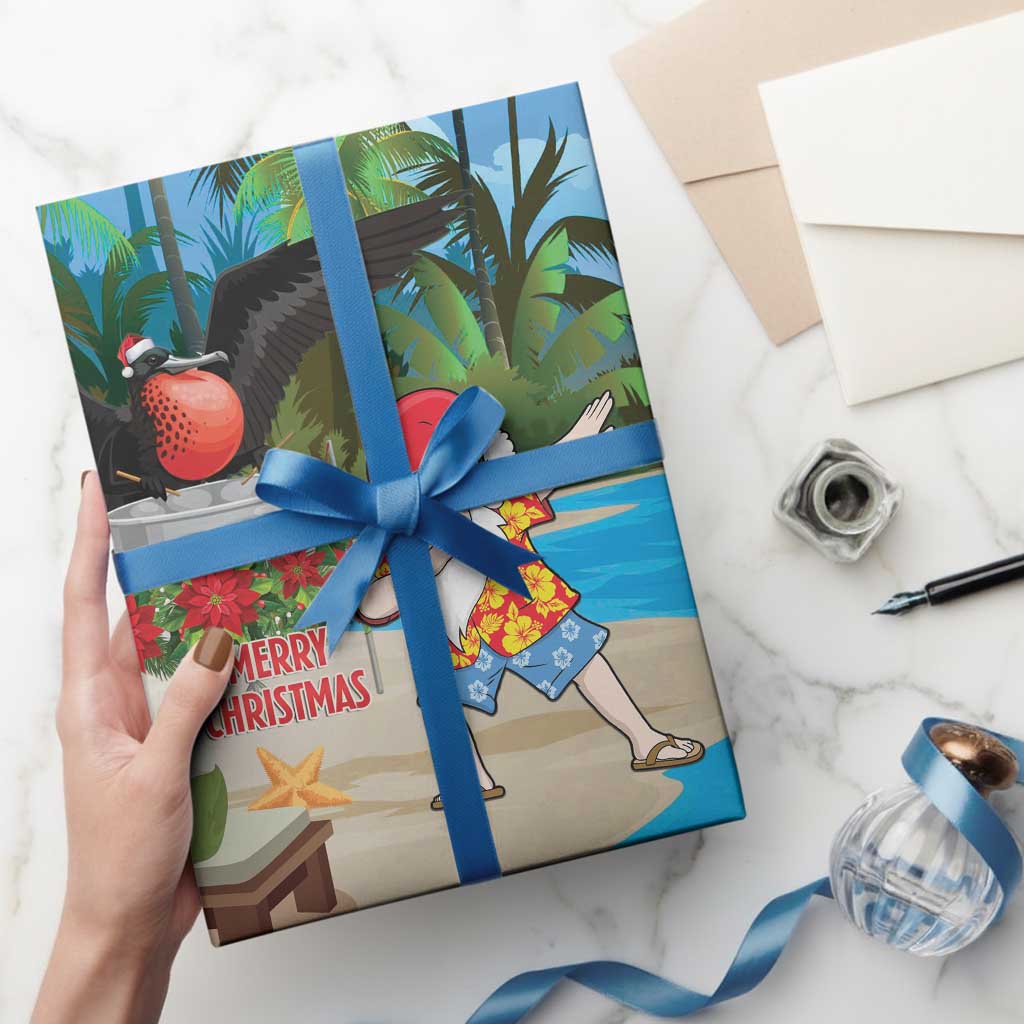 Antigua And Barbuda Christmas Wrapping Paper Magnificent Frigatebird Dabbing Santa - Wonder Print Shop