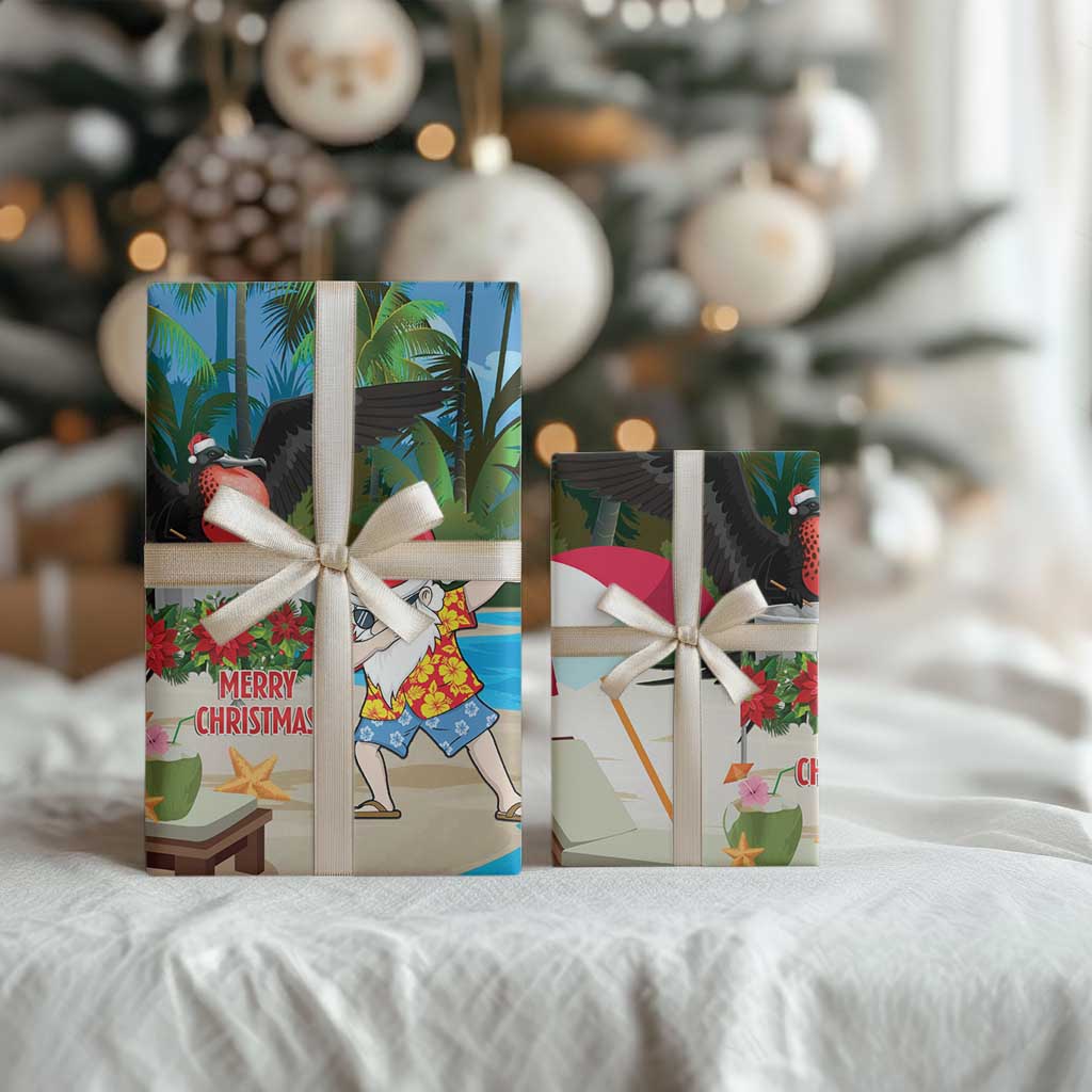 Antigua And Barbuda Christmas Wrapping Paper Magnificent Frigatebird Dabbing Santa - Wonder Print Shop