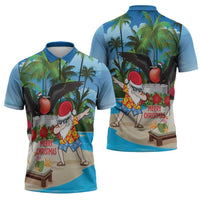 Antigua And Barbuda Christmas Zipper Polo Shirt Magnificent Frigatebird Dabbing Santa - Wonder Print Shop