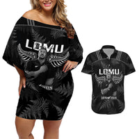 New Zealand Silver Fern Rugby Couples Matching Off Shoulder Short Dress and Hawaiian Shirt Aotearoa Godfather Proud Gone But Never Forgotten - Wonder Print Shop