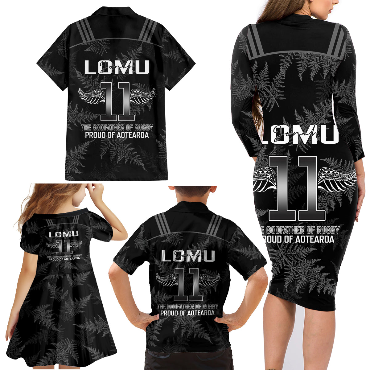 New Zealand Silver Fern Rugby Family Matching Long Sleeve Bodycon Dress and Hawaiian Shirt Aotearoa Godfather Proud Gone But Never Forgotten - Wonder Print Shop
