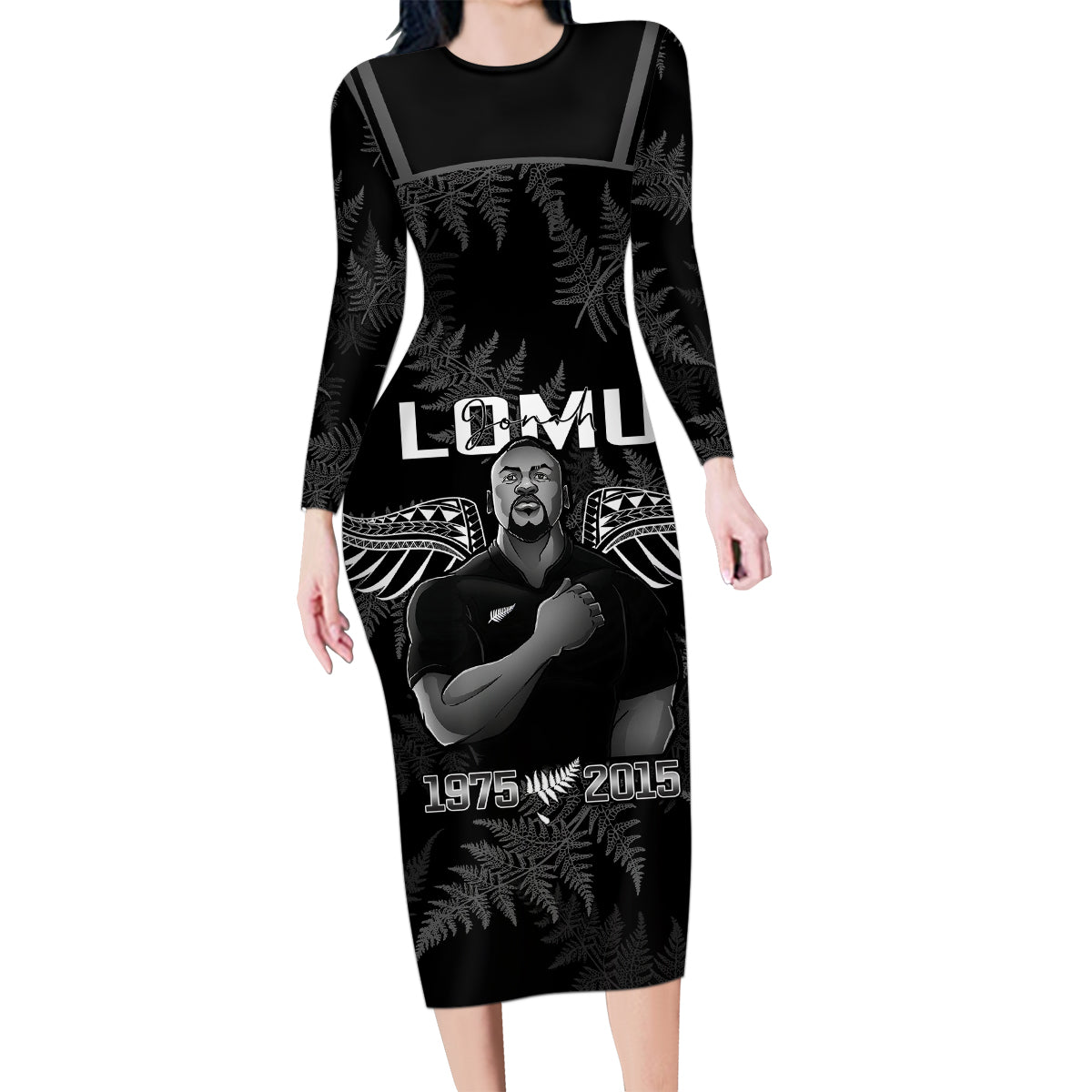 New Zealand Silver Fern Rugby Family Matching Long Sleeve Bodycon Dress and Hawaiian Shirt Aotearoa Godfather Proud Gone But Never Forgotten - Wonder Print Shop