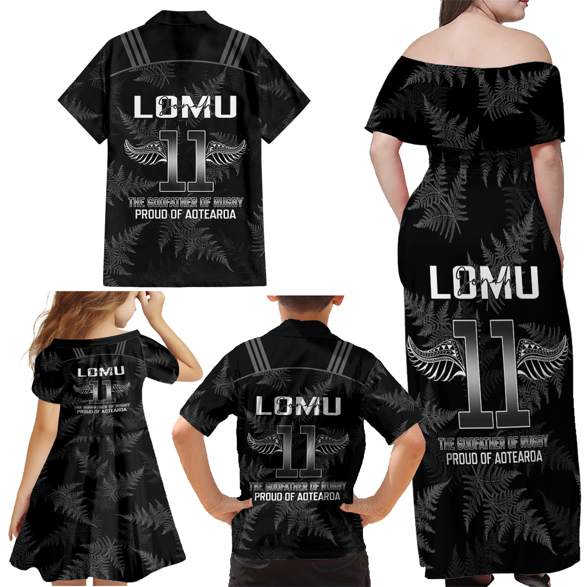 New Zealand Silver Fern Rugby Family Matching Off Shoulder Maxi Dress and Hawaiian Shirt Aotearoa Godfather Proud Gone But Never Forgotten - Wonder Print Shop